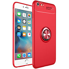 Silikon Hülle Handyhülle Ultra Dünn Schutzhülle Tasche Silikon mit Magnetisch Fingerring Ständer für Apple iPhone 6S Plus Rot