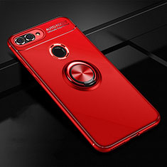 Silikon Hülle Handyhülle Ultra Dünn Schutzhülle Tasche Silikon mit Magnetisch Fingerring Ständer für Huawei Enjoy 8 Plus Rot