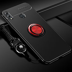 Silikon Hülle Handyhülle Ultra Dünn Schutzhülle Tasche Silikon mit Magnetisch Fingerring Ständer für Huawei Honor 10 Lite Rot und Schwarz