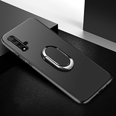 Silikon Hülle Handyhülle Ultra Dünn Schutzhülle Tasche Silikon mit Magnetisch Fingerring Ständer für Huawei Honor 20S Schwarz