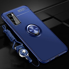 Silikon Hülle Handyhülle Ultra Dünn Schutzhülle Tasche Silikon mit Magnetisch Fingerring Ständer für Huawei Honor V30 Pro 5G Blau