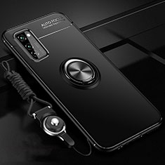 Silikon Hülle Handyhülle Ultra Dünn Schutzhülle Tasche Silikon mit Magnetisch Fingerring Ständer für Huawei Honor V30 Pro 5G Schwarz