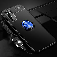 Silikon Hülle Handyhülle Ultra Dünn Schutzhülle Tasche Silikon mit Magnetisch Fingerring Ständer für Huawei Honor View 30 5G Blau und Schwarz