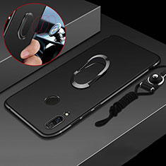 Silikon Hülle Handyhülle Ultra Dünn Schutzhülle Tasche Silikon mit Magnetisch Fingerring Ständer für Huawei Nova 3i Schwarz