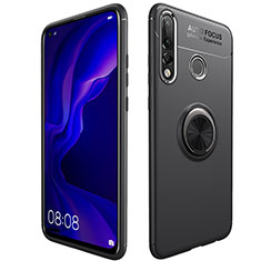 Silikon Hülle Handyhülle Ultra Dünn Schutzhülle Tasche Silikon mit Magnetisch Fingerring Ständer für Huawei Nova 4e Schwarz