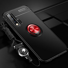 Silikon Hülle Handyhülle Ultra Dünn Schutzhülle Tasche Silikon mit Magnetisch Fingerring Ständer für Huawei Nova 6 5G Rot und Schwarz