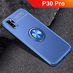 Silikon Hülle Handyhülle Ultra Dünn Schutzhülle Tasche Silikon mit Magnetisch Fingerring Ständer für Huawei P30 Pro New Edition Blau