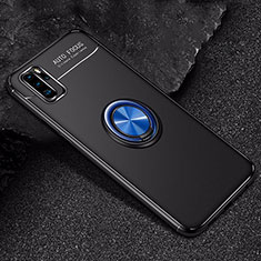 Silikon Hülle Handyhülle Ultra Dünn Schutzhülle Tasche Silikon mit Magnetisch Fingerring Ständer für Huawei P30 Pro New Edition Blau und Schwarz