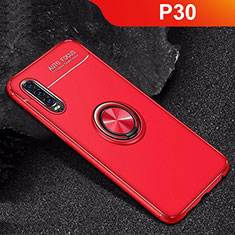 Silikon Hülle Handyhülle Ultra Dünn Schutzhülle Tasche Silikon mit Magnetisch Fingerring Ständer für Huawei P30 Rot