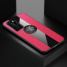 Silikon Hülle Handyhülle Ultra Dünn Schutzhülle Tasche Silikon mit Magnetisch Fingerring Ständer für Huawei P40 Pink