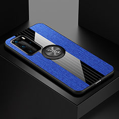 Silikon Hülle Handyhülle Ultra Dünn Schutzhülle Tasche Silikon mit Magnetisch Fingerring Ständer für Huawei P40 Pro Blau