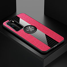 Silikon Hülle Handyhülle Ultra Dünn Schutzhülle Tasche Silikon mit Magnetisch Fingerring Ständer für Huawei P40 Pro Pink