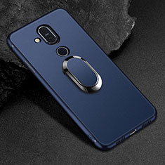 Silikon Hülle Handyhülle Ultra Dünn Schutzhülle Tasche Silikon mit Magnetisch Fingerring Ständer für Nokia 7.1 Plus Blau
