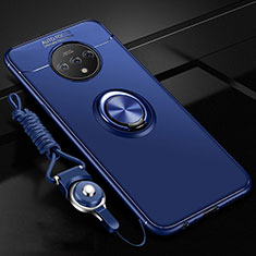 Silikon Hülle Handyhülle Ultra Dünn Schutzhülle Tasche Silikon mit Magnetisch Fingerring Ständer für OnePlus 7T Blau