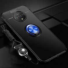 Silikon Hülle Handyhülle Ultra Dünn Schutzhülle Tasche Silikon mit Magnetisch Fingerring Ständer für OnePlus 7T Blau und Schwarz