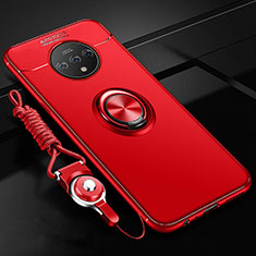 Silikon Hülle Handyhülle Ultra Dünn Schutzhülle Tasche Silikon mit Magnetisch Fingerring Ständer für OnePlus 7T Rot