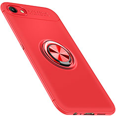 Silikon Hülle Handyhülle Ultra Dünn Schutzhülle Tasche Silikon mit Magnetisch Fingerring Ständer für Oppo A3 Rot