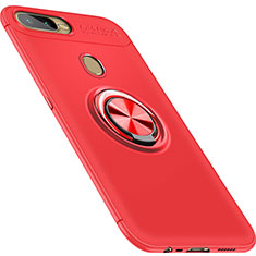 Silikon Hülle Handyhülle Ultra Dünn Schutzhülle Tasche Silikon mit Magnetisch Fingerring Ständer für Oppo AX7 Rot