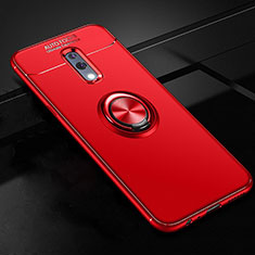 Silikon Hülle Handyhülle Ultra Dünn Schutzhülle Tasche Silikon mit Magnetisch Fingerring Ständer für Oppo Realme X Rot