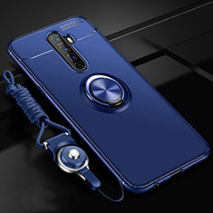Silikon Hülle Handyhülle Ultra Dünn Schutzhülle Tasche Silikon mit Magnetisch Fingerring Ständer für Oppo Reno Ace Blau
