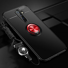 Silikon Hülle Handyhülle Ultra Dünn Schutzhülle Tasche Silikon mit Magnetisch Fingerring Ständer für Realme X2 Pro Rot und Schwarz