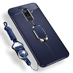 Silikon Hülle Handyhülle Ultra Dünn Schutzhülle Tasche Silikon mit Magnetisch Fingerring Ständer für Samsung Galaxy A9 Star Lite Blau