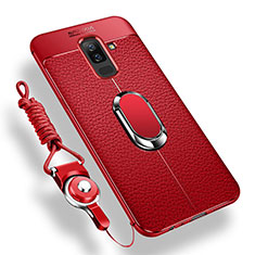 Silikon Hülle Handyhülle Ultra Dünn Schutzhülle Tasche Silikon mit Magnetisch Fingerring Ständer für Samsung Galaxy A9 Star Lite Rot
