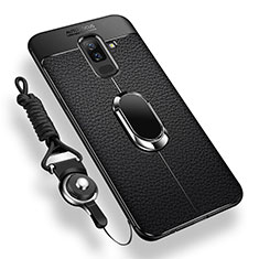 Silikon Hülle Handyhülle Ultra Dünn Schutzhülle Tasche Silikon mit Magnetisch Fingerring Ständer für Samsung Galaxy A9 Star Lite Schwarz