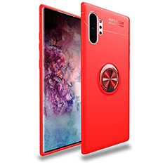 Silikon Hülle Handyhülle Ultra Dünn Schutzhülle Tasche Silikon mit Magnetisch Fingerring Ständer für Samsung Galaxy Note 10 Plus Rot