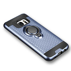 Silikon Hülle Handyhülle Ultra Dünn Schutzhülle Tasche Silikon mit Magnetisch Fingerring Ständer für Samsung Galaxy S7 G930F G930FD Blau