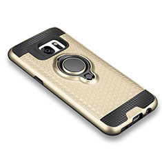 Silikon Hülle Handyhülle Ultra Dünn Schutzhülle Tasche Silikon mit Magnetisch Fingerring Ständer für Samsung Galaxy S7 G930F G930FD Gold