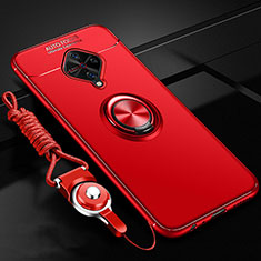Silikon Hülle Handyhülle Ultra Dünn Schutzhülle Tasche Silikon mit Magnetisch Fingerring Ständer für Vivo S1 Pro Rot