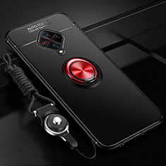 Silikon Hülle Handyhülle Ultra Dünn Schutzhülle Tasche Silikon mit Magnetisch Fingerring Ständer für Vivo X50 Lite Rot und Schwarz