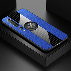 Silikon Hülle Handyhülle Ultra Dünn Schutzhülle Tasche Silikon mit Magnetisch Fingerring Ständer für Xiaomi Mi 10 Blau