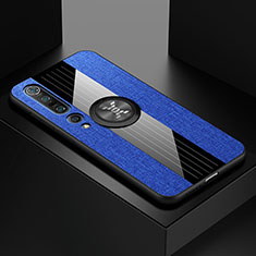 Silikon Hülle Handyhülle Ultra Dünn Schutzhülle Tasche Silikon mit Magnetisch Fingerring Ständer für Xiaomi Mi 10 Pro Blau