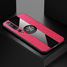Silikon Hülle Handyhülle Ultra Dünn Schutzhülle Tasche Silikon mit Magnetisch Fingerring Ständer für Xiaomi Mi 10 Pro Rot