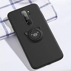 Silikon Hülle Handyhülle Ultra Dünn Schutzhülle Tasche Silikon mit Magnetisch Fingerring Ständer für Xiaomi Redmi Note 8 Pro Schwarz