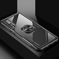 Silikon Hülle Handyhülle Ultra Dünn Schutzhülle Tasche Silikon mit Magnetisch Fingerring Ständer R01 für Huawei P20 Pro Schwarz