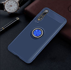 Silikon Hülle Handyhülle Ultra Dünn Schutzhülle Tasche Silikon mit Magnetisch Fingerring Ständer S01 für Huawei P20 Pro Blau
