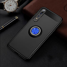 Silikon Hülle Handyhülle Ultra Dünn Schutzhülle Tasche Silikon mit Magnetisch Fingerring Ständer S01 für Huawei P20 Pro Blau und Schwarz