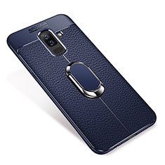 Silikon Hülle Handyhülle Ultra Dünn Schutzhülle Tasche Silikon mit Magnetisch Fingerring Ständer S01 für Samsung Galaxy A6 Plus (2018) Blau