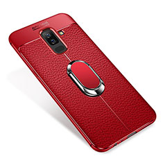 Silikon Hülle Handyhülle Ultra Dünn Schutzhülle Tasche Silikon mit Magnetisch Fingerring Ständer S01 für Samsung Galaxy A6 Plus Rot