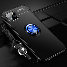 Silikon Hülle Handyhülle Ultra Dünn Schutzhülle Tasche Silikon mit Magnetisch Fingerring Ständer T01 für Apple iPhone 11 Pro Max Blau und Schwarz