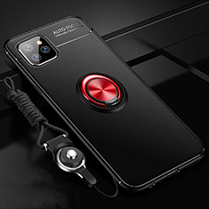 Silikon Hülle Handyhülle Ultra Dünn Schutzhülle Tasche Silikon mit Magnetisch Fingerring Ständer T01 für Apple iPhone 11 Pro Max Rot und Schwarz