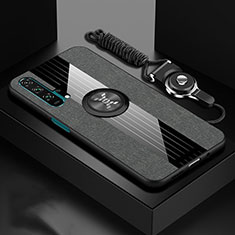 Silikon Hülle Handyhülle Ultra Dünn Schutzhülle Tasche Silikon mit Magnetisch Fingerring Ständer T01 für Huawei Honor 20 Pro Dunkelgrau