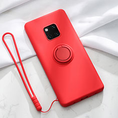 Silikon Hülle Handyhülle Ultra Dünn Schutzhülle Tasche Silikon mit Magnetisch Fingerring Ständer T01 für Huawei Mate 20 Pro Rot