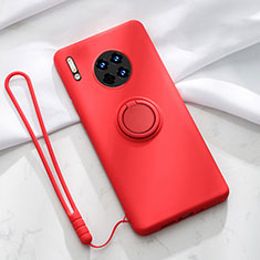 Silikon Hülle Handyhülle Ultra Dünn Schutzhülle Tasche Silikon mit Magnetisch Fingerring Ständer T01 für Huawei Mate 30 Pro 5G Rot