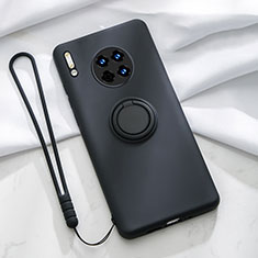 Silikon Hülle Handyhülle Ultra Dünn Schutzhülle Tasche Silikon mit Magnetisch Fingerring Ständer T01 für Huawei Mate 30 Pro 5G Schwarz