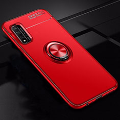 Silikon Hülle Handyhülle Ultra Dünn Schutzhülle Tasche Silikon mit Magnetisch Fingerring Ständer T01 für Huawei Nova 5T Rot