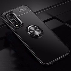 Silikon Hülle Handyhülle Ultra Dünn Schutzhülle Tasche Silikon mit Magnetisch Fingerring Ständer T01 für Huawei Nova 5T Schwarz